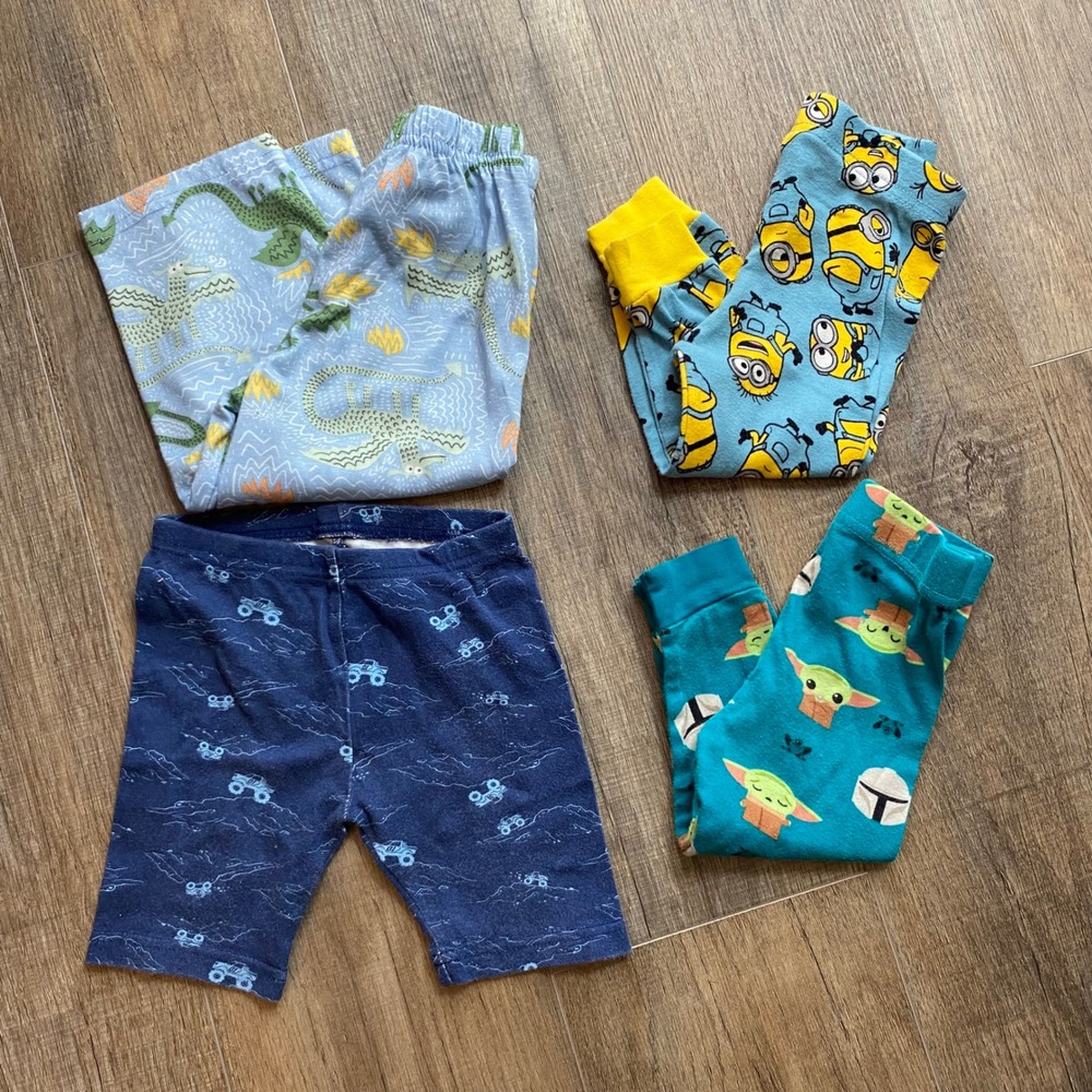 Carters Toddler Boys Pajama Bottoms Lot 4pc Minions Star Wars Dragons 2T, Sleep